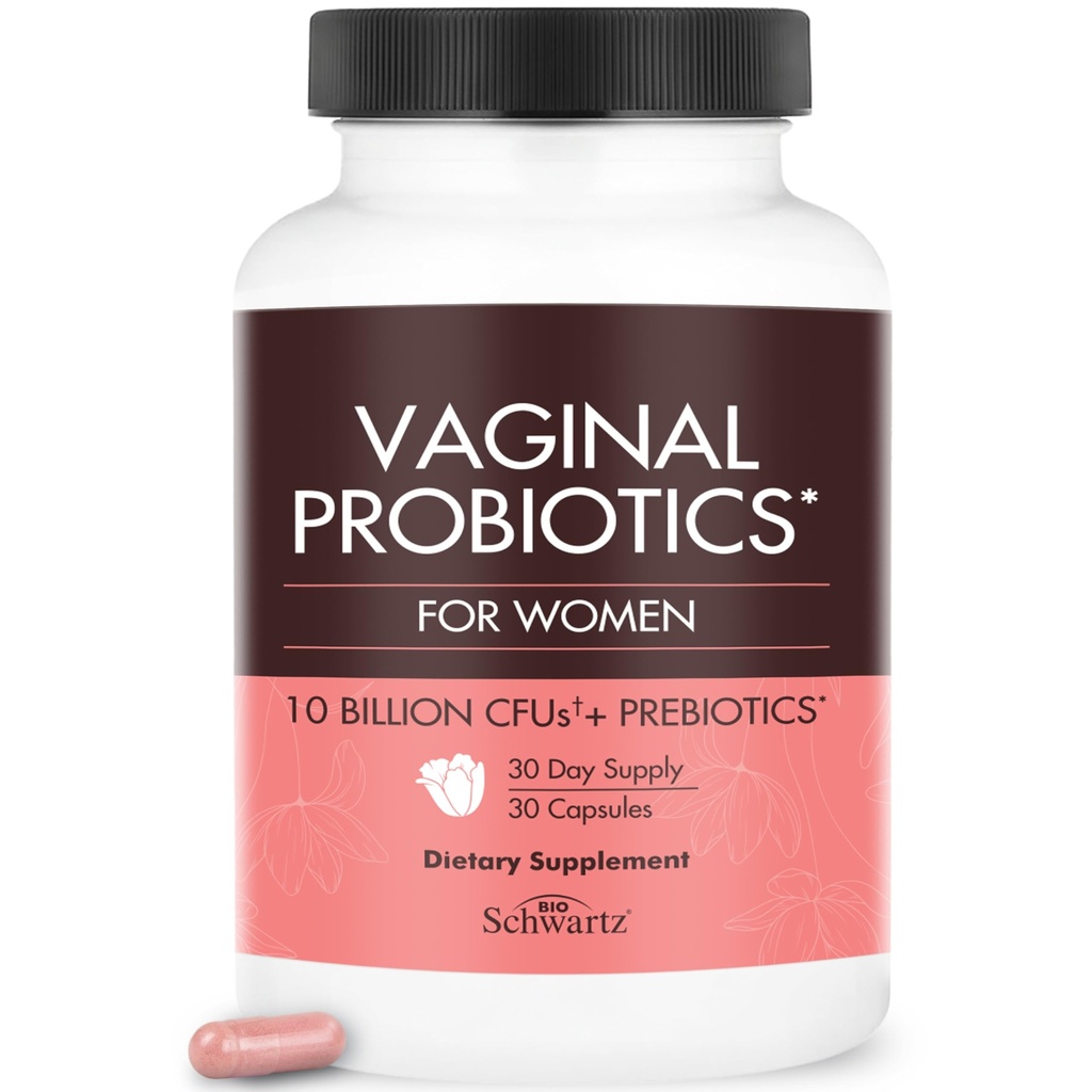 BioSchwartz Vaginal Probiyotiks for Women Supplement with Prebiyotiks Lactobacillus Crispatus - Kadın Sağlığını Sağlıklı Vaginal Odor, Flora, PH Balance - 30 Day Supply, 30 Capsules