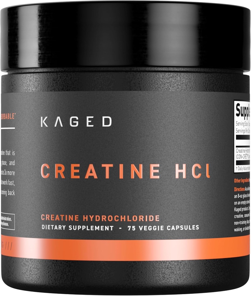 Kaged Kretine HCl Capsules | Unflavored | Muscle Building & Recovery | Patentli Kretine Crea Formula | Vegan, Gluten Free, Easy Digestible | Supplements for Men & Women | 75 Servisler