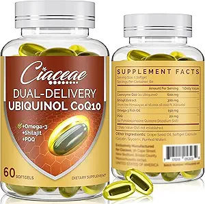 Ubiquinol CoQ10 600 MG Softgels με Omega-3 & Shilajit & PQQ, Advanced Dual-Delivery Coenzyme-Q10, Active CoQ10 Ubiquinol Supplement for Fertility, Antioxidant, Heart, Brain & Energy, 120 Services