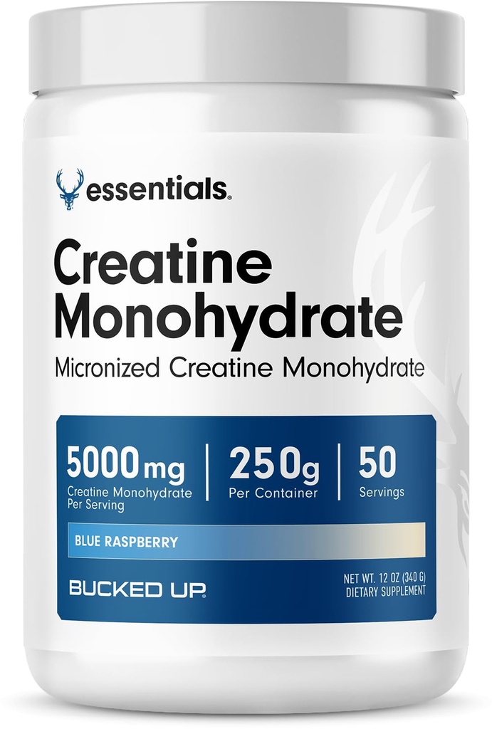 Bucked Up Blue Rasberry Creatine for Women and Men - Easy to Mix Vegetarian - Flavored Creatine Monohydrate Powder - Made in USA - 5G Per Serving - 50 Servings - 250 Grams Per Container