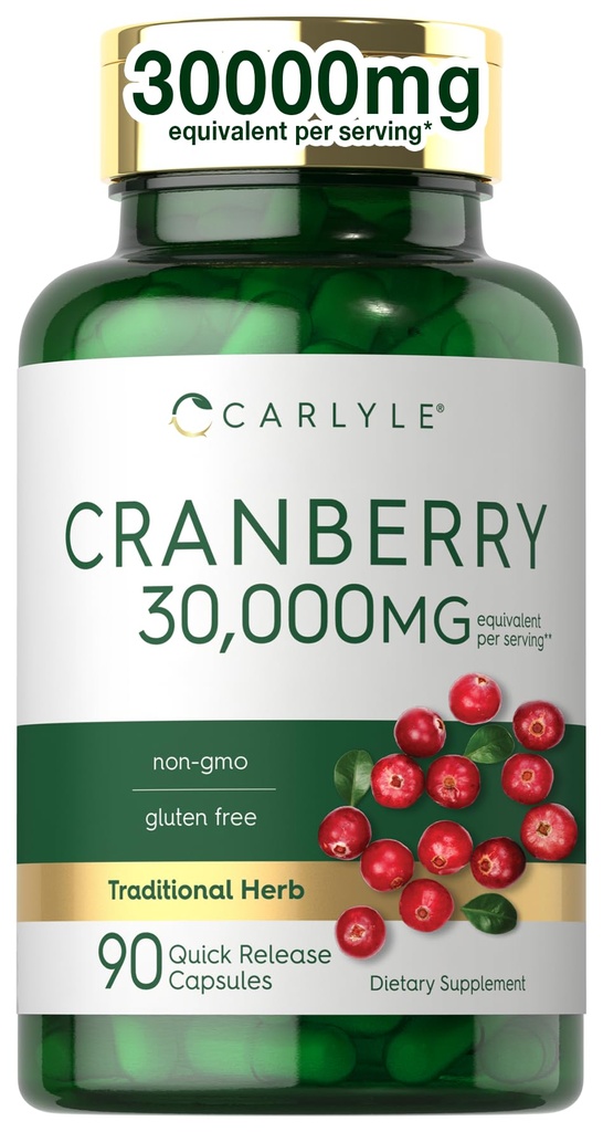Carlyle Cranberry Supplement | 30.000 mg | 90 Capsules | Non-GMO ve Gluten Free Formula | Cranberry Pills from Temp Extract