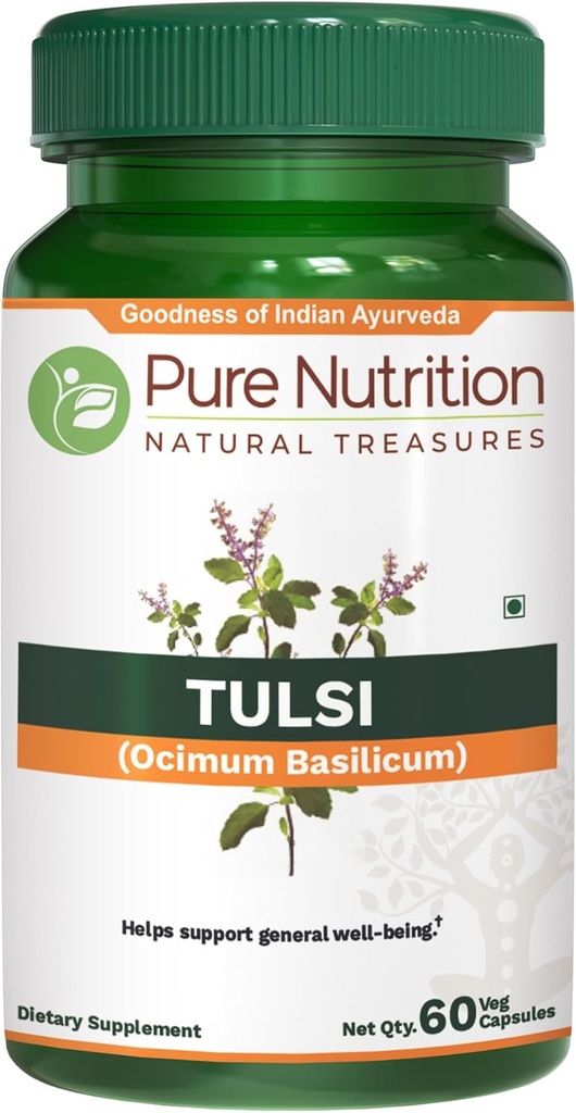 Saf Nutriton Tulsi 708 mg - 60 Caps (Extract Equiv. to 2585 mg Basil Leaf Toz) Eugenols ve Ursolic Acid | 60 Veg Caps | Non GMO | Once Daily | 60 Days Supply.