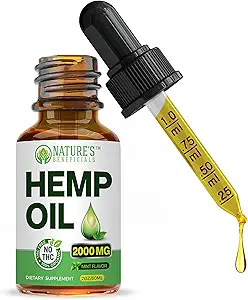 Nature's Beneficials Organic Hemp Oil Extracts, 2000 mg - Omega Fatty Acids 3 6 9, Non-GMO Ultra-Pure CO2 Türlenmiş