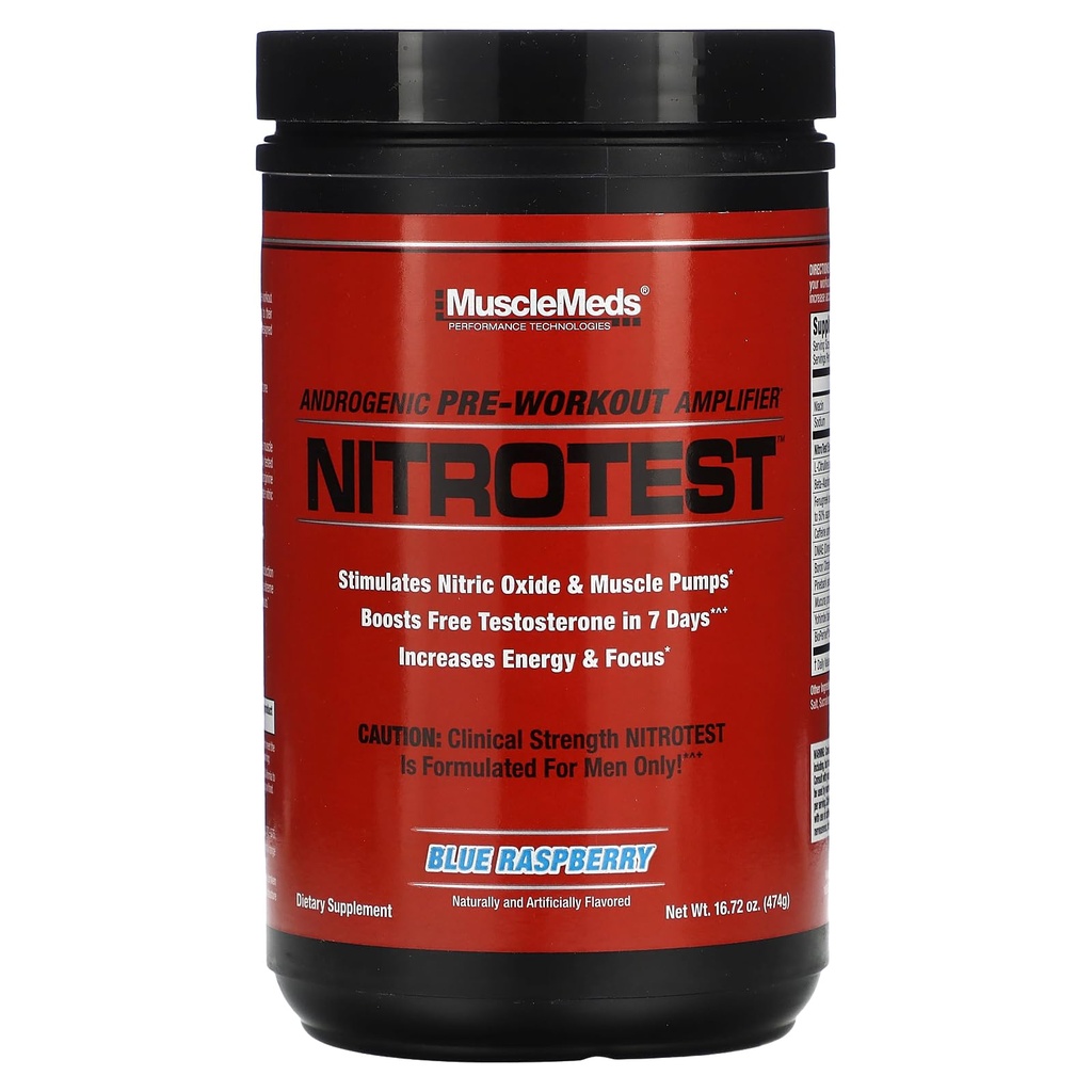 KasMeds Nitrotest Pre-Workout Supplement Drink, Boost Nitrik Oksit, testosteron, Blue Raspberry, 30 Hizmet, 1.04 Pound, 1 Count