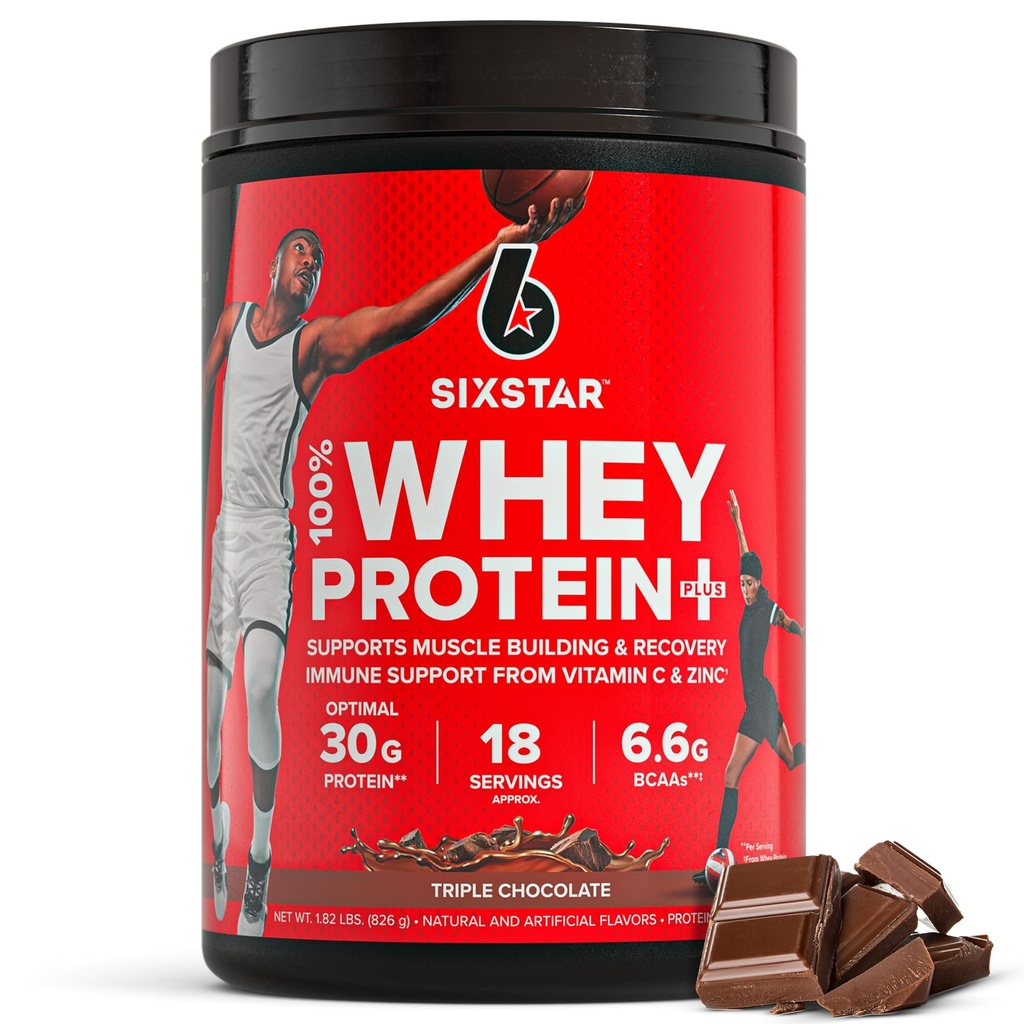 Six Star Whey Protein Toz Plus - Kas Building & Recovery Formula Whey Isolate Toz, BCAAs, 30g Protein, Immune Support - Post-Workout Supplement - Triple Chocolate, 1.8 lbs