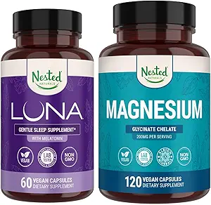 Nested Naturals Luna Sleep Aid & Glycinate Chelate for Sleep, Relaxation, & Recovery (180 Capsules)