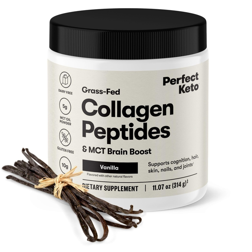 Mükemmel Keto Collagen Keto Protein Tozu MCT Oil, Grass Fed, Hydrolyzed Collagen, Type I & III Supplement, Keto Coffee Creamer, Vanilla