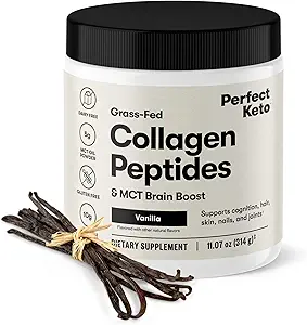 Perfect Keto Collagen Peptides Protein Powder with MCT Oil, Grass Fed, Hydrolyzed Collagen, Type I & III Supplement, Keto Coffee Creamer, Vanilla