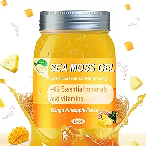 Sea Moss Gel,Irish Sea Moss Raw Organic,Sea Moss Supplement Immune & Metabolism Desteği için Gelişmiş (Mango Pineapple,18.5OZ)