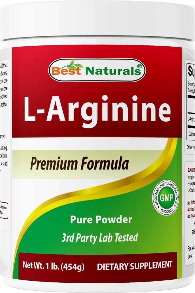 Best Naturals L-Arginine Powder 1 Pound - Pure Pharmaceutical Grade Free Form - Best Amino Acid Arginine Supplements for Women & Man - Προάγει την κυκλοφορία και υποστηρίζει την καρδιαγγειακή υγεία