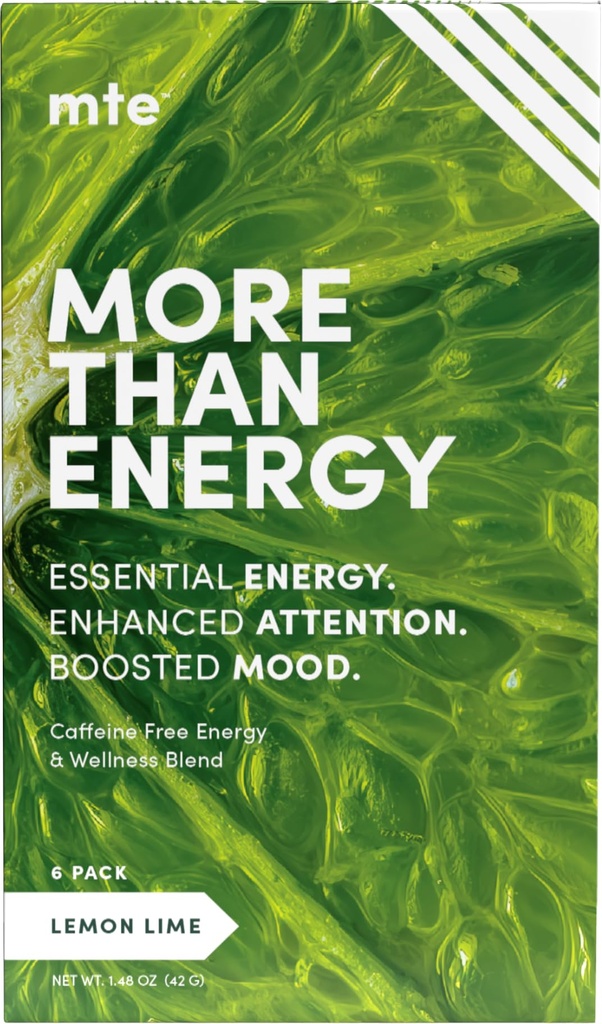 MTE Energy Drink Powder – Caffeine-Free & Sugar-Free Daily Energy for Focus, Mood & Productivity | 6 Energy Drink Packets | Lemon Lime