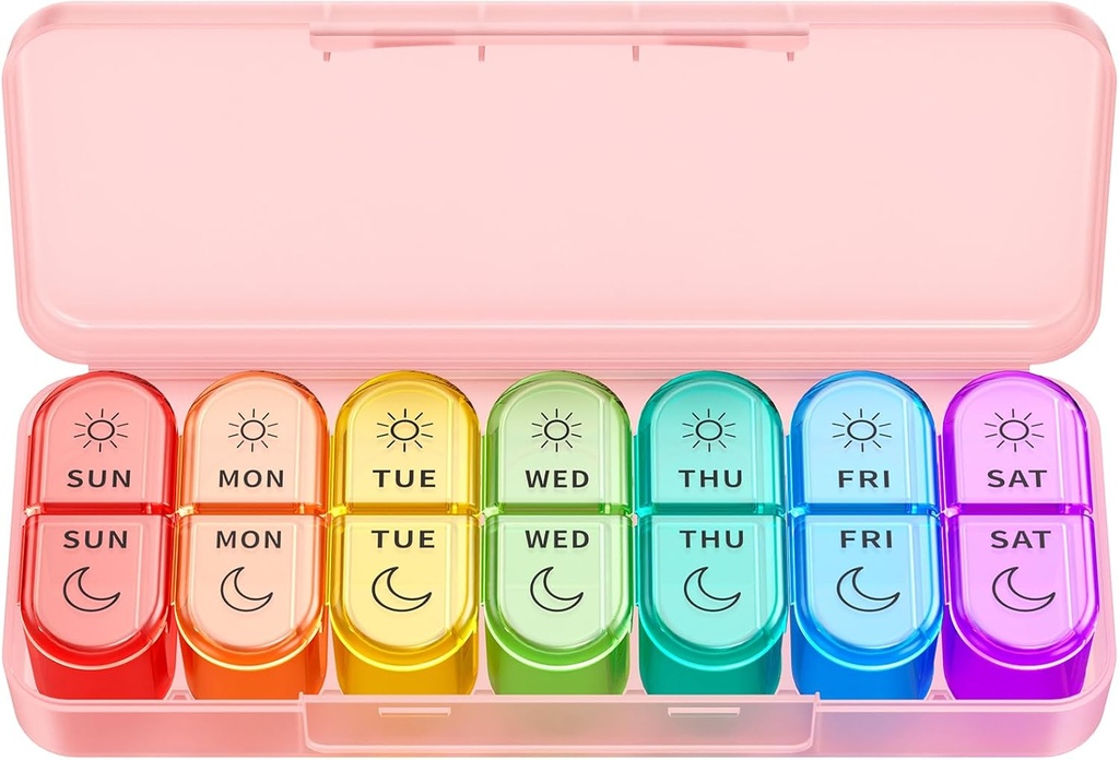 Haftalık Pill Organizer 2 Times a Day - AM PM Pill Organizer 7 Daily Color-Kod Small Cases, Morning and Night Travel Pill Cases for Vitamins, Medicine, & Supplements
