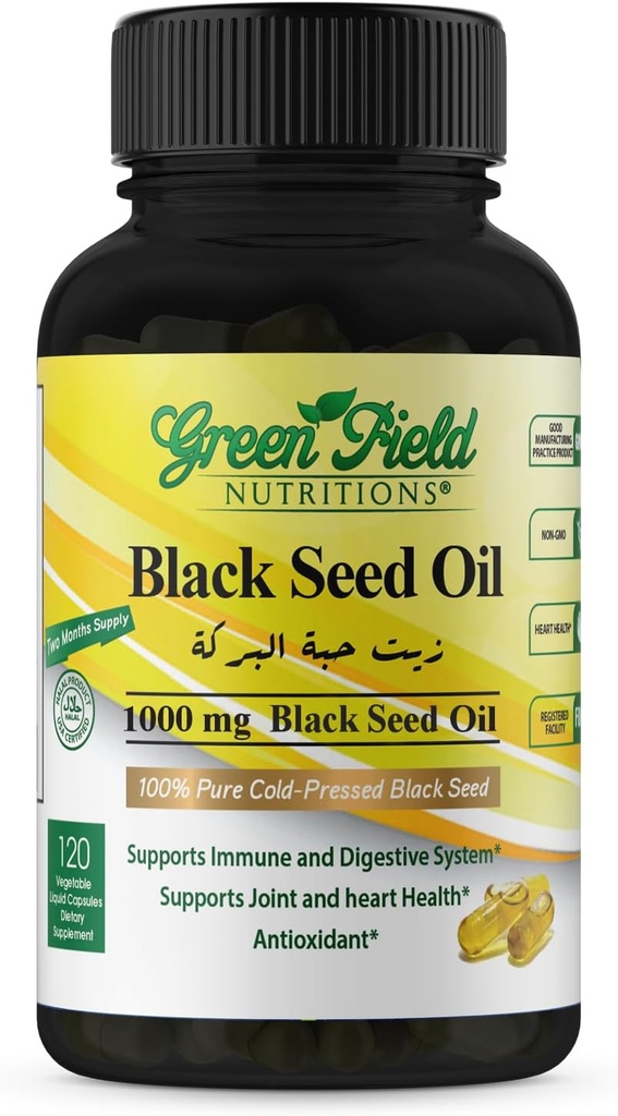 Greenfield Beslenmeleri - Halal Black Seed Oil (Nigella Sativa), Destek Immune System, Digestive System, and Commons Health, 90 Liquid Veggies Capsules Capsules