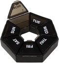EZY DOSE 7Day Pi Weekly Organizer, Daily Medicine Konteyner ve Vitamin Planlayıcı, Round Supplement Case, Compact, Travel Friendly, Portable Storage Sorter, 7Sided Circle, Black, BPA Free