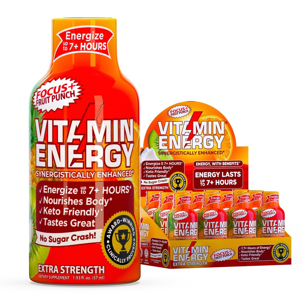 Enerji Verimliliği Odaklı + Ekstra Güçlü Enerji Shot Meyve Z 12 Paketi, 260 mg Doğal Caffeine, B-Vitamins, CoQ10, Amino Asits, Focus, Verimlilik & Clarity, Zero Sugar, Gluten-Free, 1.93 fl ozz