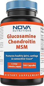Nova Nutritions Triple Strength Glucosamine Chondroitin MSM 2600 mg/Serving Capsules, Supports Health Joint, Cartilage and Connective Tcon - Ortak Konfor ve Flexability 180 Counts