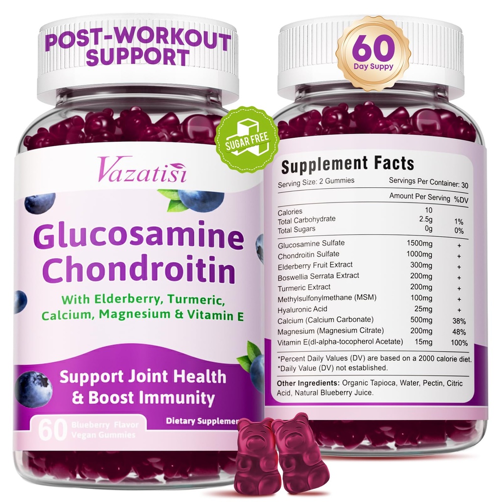 2 Pack Glucosamine Chondroitin Gummies - Glucosamine Chondroitin with MSM, Elderberry, Turmeric, Ortak Destek Supplement for Yetişkinler, Men & Women - Blueberry Flavor, 120 Cts