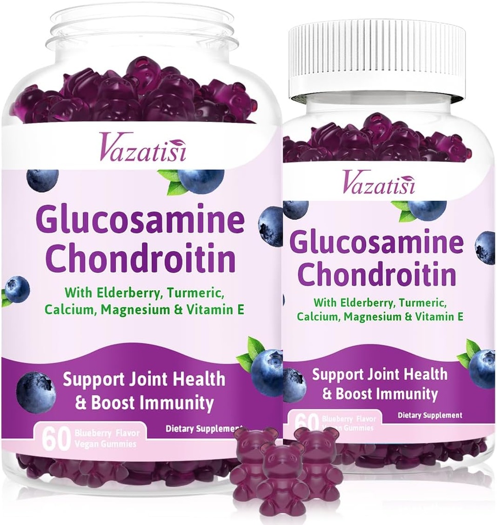 2 Pack Glucosamine Chondroitin Gummies - Glucosamine Chondroitin with MSM, Elderberry, Turmeric, Ortak Destek Supplement for Yetişkinler, Men & Women - Blueberry Flavor, 120 Cts