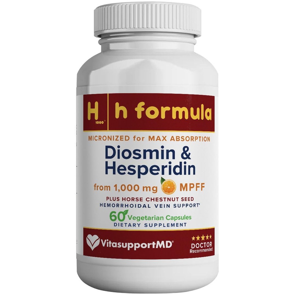 VITASUPPORTMD H Formula Diosmin Hesperidin 1000mg, Horse Chestnut Extract 300mg, Hemorrhoidal Vein Support, Micronized MPFF Bioflavonoids Supplement for Hemorrhoidal Vein Health Support, 60 Capsules