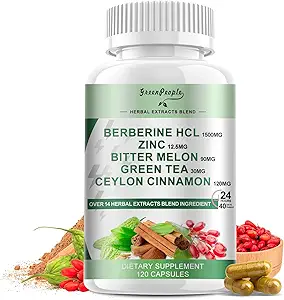 GREENPEOPLE Berberine Supplement with Ceylon Cinnamon - 120 Count Berberine 1500mg Ενεργοποιεί AMPK & GLP-1 Berberina HCL με Πικρό πεπόνι & Φυσικά Βότανα για Ανοσολογική Υποστήριξη / Ενέργεια