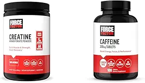 Power Factor Creatine Powder 60 Σερβιέτες και δισκία καφεΐνης 100 δισκία - Creatine for Muscle Gain and Caffeine for Energy