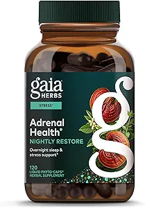 Gaia Herbs Adrenal Health Nightly Restore - Herbal Supplement with Ashwagandha, Magnolia Bark, Cordyceps, Lemon Balm & More* - 120 Vegan Liquid Phyto-Capsules (60 Servings)