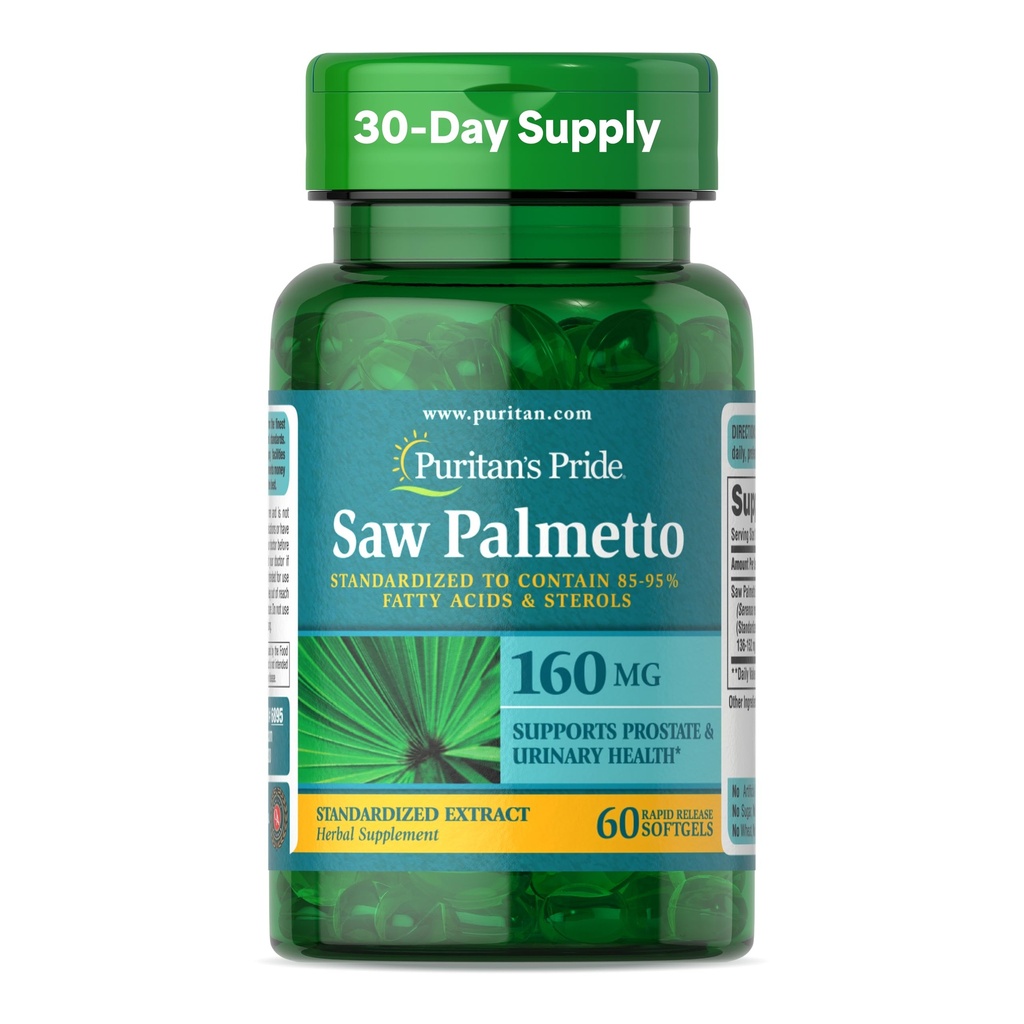 Puritan's Pride Saw Palmetto Extract 160mg, Geleneksel Herbal Diyetsel Supplement For Mens Prostate and Urinary Health Support, 60 Hızlı Yayın Kapsülleri