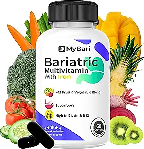All-in-One Bariatric Multivitamin with Iron - Made in USA - for Men & Women - Υποστηρίζει Gastric Sleeve & Bypass με 42+ Fruit & Veggie Blend - 60 Liquid Capsles