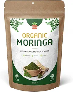 Organik Moringa Leaf Toz – USDA sertifikalı Yeşil Superfood | Natural Energy & Immune Support – Vegan, Non-GMO, Gluten-Free – Pure Raw Moringa for Smoothies, Teas, Cooking – 8oz Resealable Pouch