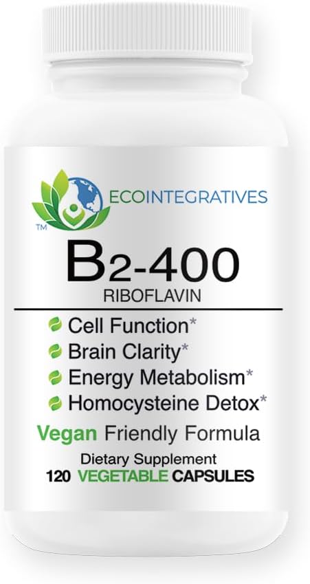 B2-400 Saf Riboflavin - Nervous System Health, Homocysteine Detox, Cardiovascular, Enerjiyi, Ruh Clarity, Metabolism ve Hücre Fonksiyonlu (120)