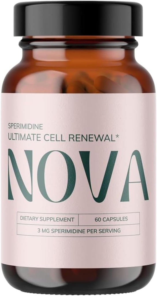 Nova Ultimate Cell Renewal/Spermidine Συμπληρώματα, Βιολογικό συμπλήρωμα αντιγηραντικής σιταριού με υψηλή σπερμιδίνη, ψευδάργυρο και θειαμίνη για Βέλτιστη Αυτοφαγία, 60 κάψουλες (πακέτο του 1)
