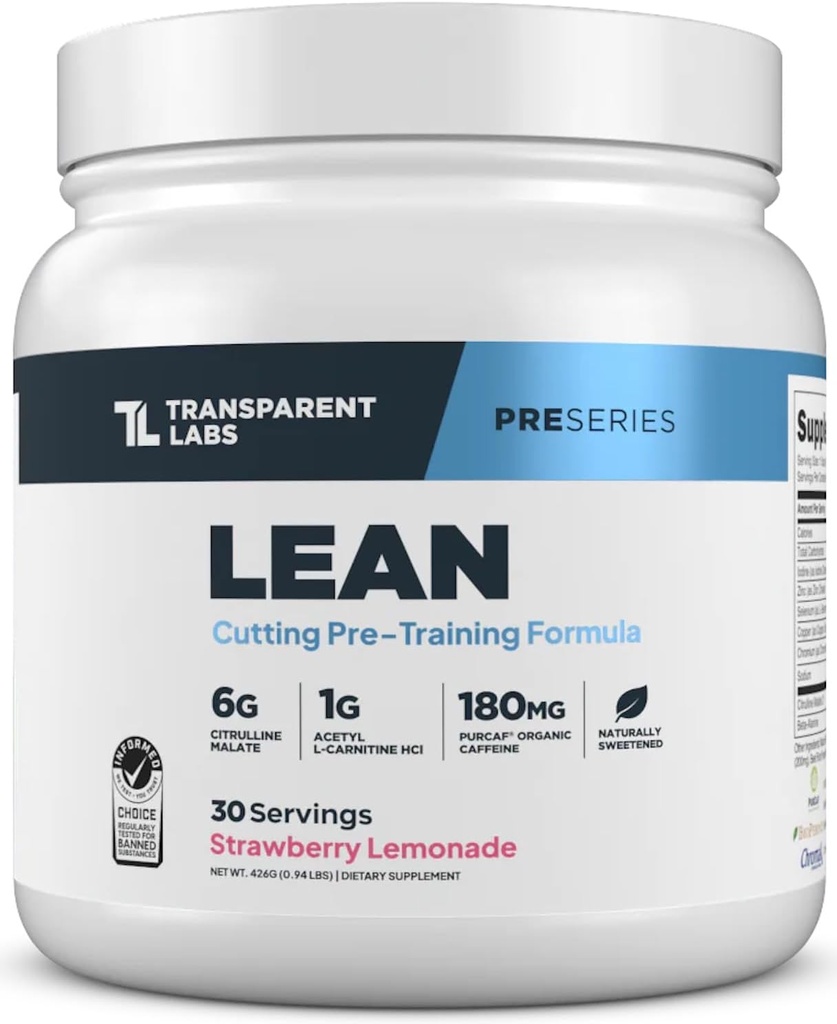 Gap Labs Lean Pre-Workout - Body Recompos Pre Workout for Men and Women with Acetyl L-Carnitine, Beta Alanine Toz, & PurCaf Organik Caffeine Toz - 30 Hizmet, Strawberry Lemonade