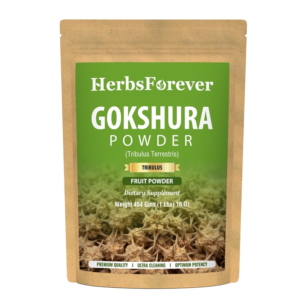 HerbsForever Gokshura(Tribulus Terrestris) Powder Fruit -for Vitality, Urinary Health Muscle Mass- Wild Harvested -Non GMO, Vegan- 2X Potency | Ultra Clean |NO Sand & Mud| Steam Sterilized|16oz-1LBS