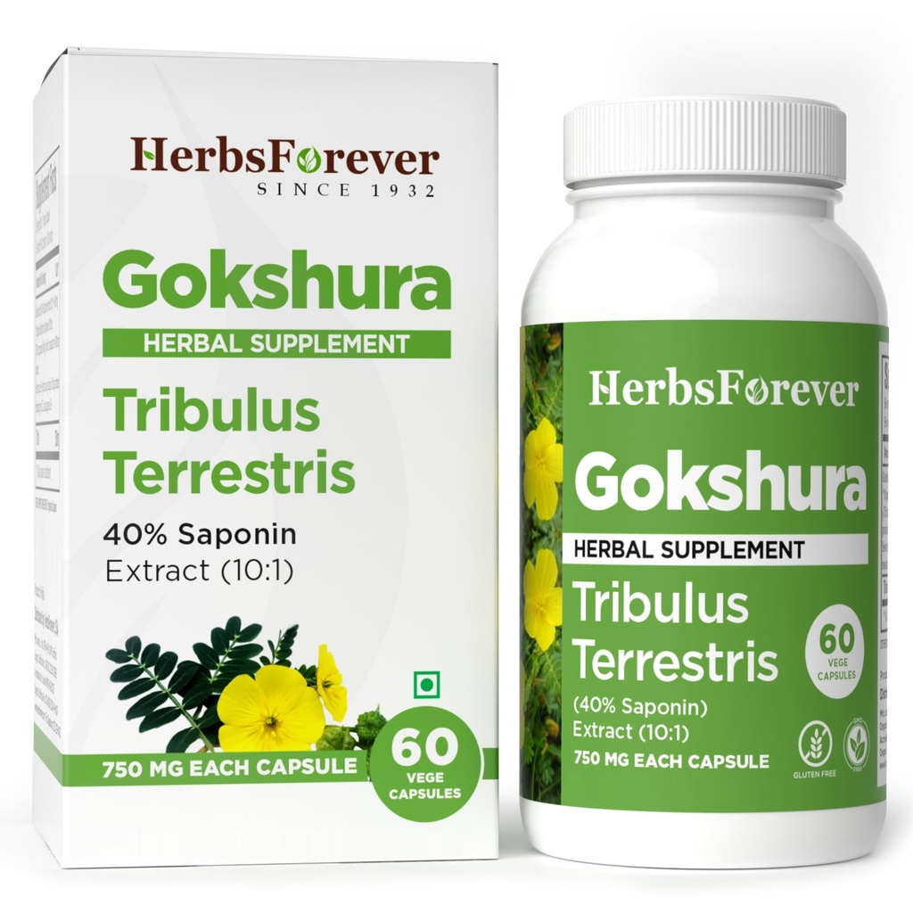 Herbsforever Gokshura(Tribulus Terrestris)-Extra Strength (10:1) Extract, Equiv. to 4800 mg Fruit Powder Per Serving- Vitality,Urinary,Bladder & Prostate Wellness|40% Saponins|60 Vege Capsules|700 mg
