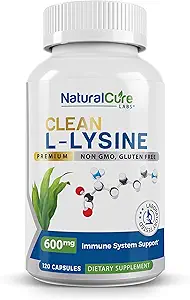 Natural Cure Labs Clean L-Lysine 600mg, 120 Capsules | Vegan, Non-GMO, & Gluten Free
