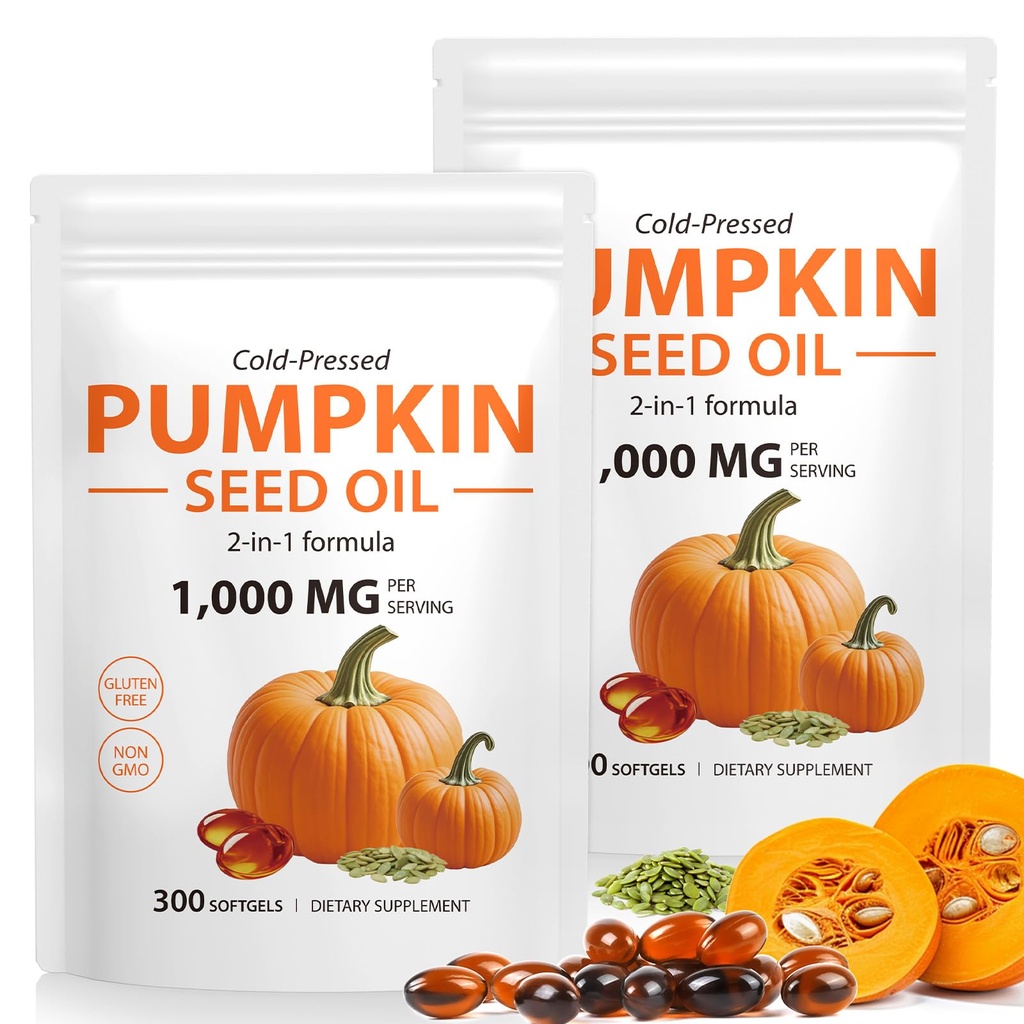 WHLH & WELL-BEING Pumpkin Seed Oil Capsules, Pumpkin Seed Oil for Hair Growth, 1000mg Per Serving, 2Pack 600 Count