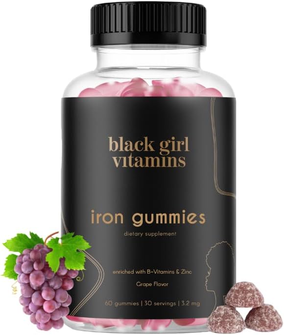 Black Girl Vitamins - Iron Gummies (20 mg), Supports Iron Deficiency & Anemi, Gluten-Free, Gelatin Free, Made in the USA (Grape, 60 Count) 30 Day Supply