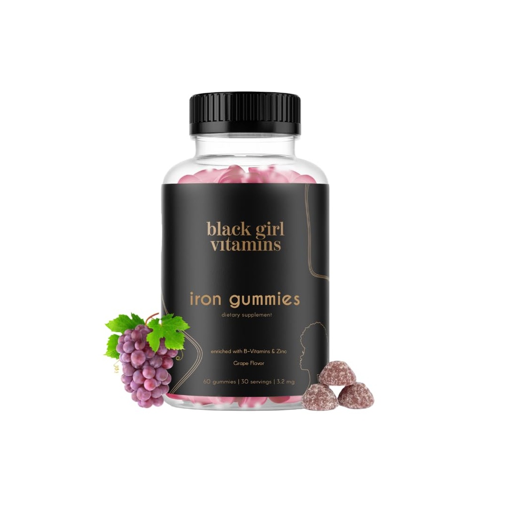 Black Girl Vitamins - Iron Gummies (20 mg), Supports Iron Deficiency & Anemia, Gluten-Free, Gelatin Free, Made in The USA (Grape, 60 Count) 30 Day Supply