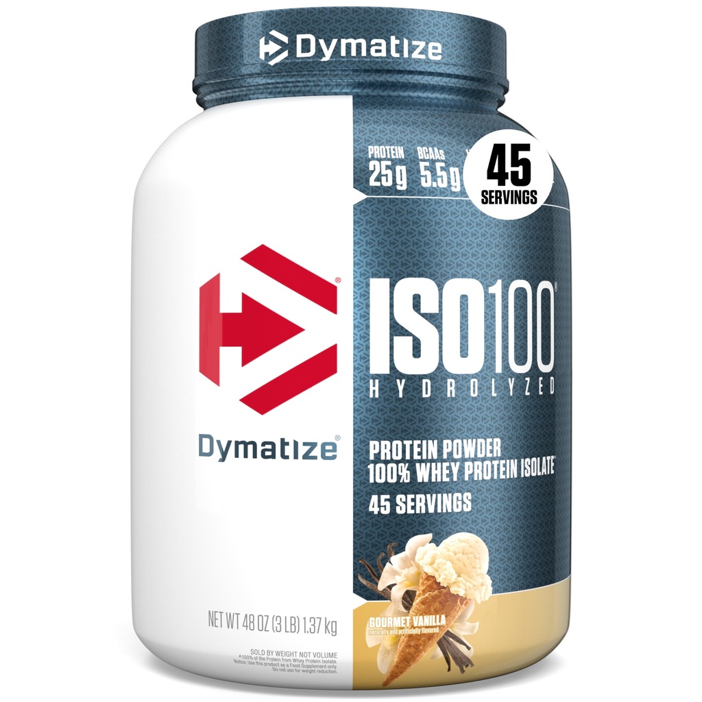 ISO100 Whey proteini Toz Isolate, Vanilla, 25g of protein, 3 Pound, 5.5g BCAAs, 120 Cal., Gluten Free, 1g Fat, 1g Sugar, 2g Carb (45 Hizmet)