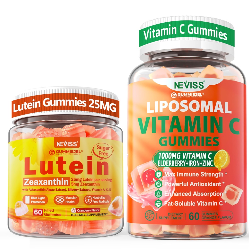 NEVISS 1Pack Liposomal Vitamin C 1000 mg Gummies + 1Pack Lutein Zeaxanthin Supplements Gummies