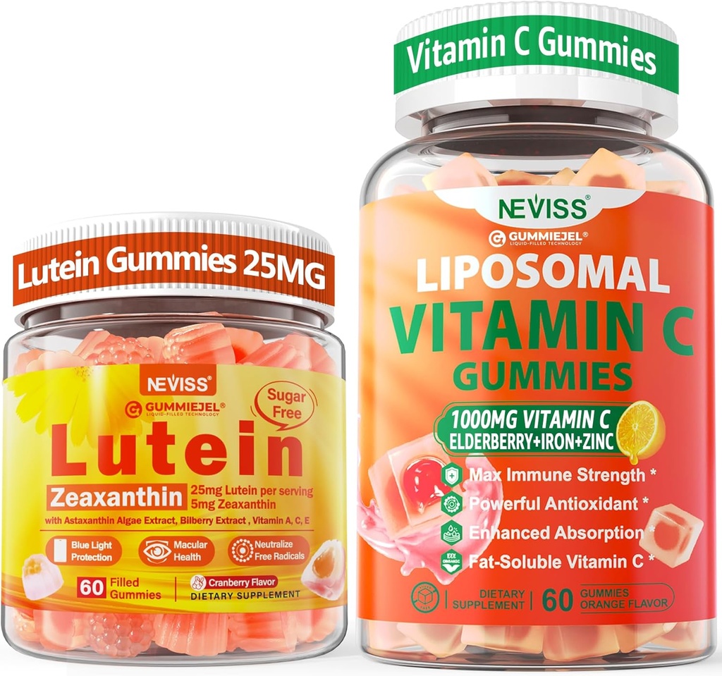 NEVISS 1Pack Liposomal Vitamin C 1000 mg Gummies + 1Pack Lutein Zeaxanthin Supplements Gummies