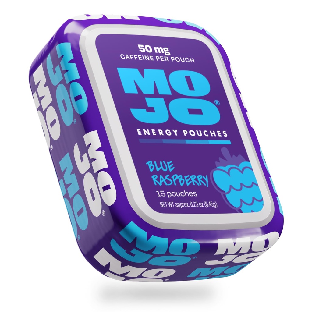 MOJO Energy 50mg Caffeine Pouches, Blue Raspberry, 15 Pouches, 1-Pack