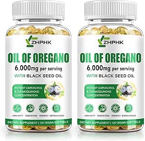 Black Seed Oil ile Oregano, 6000 mg Oregano Oil Capsules Organik Doğal Carvacrol & Thymoquinone, Immune Digestive Support, Non-GMO, Gluten Free, 120 Count Count