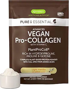 Igennus Advanced Vegan Vanilla Collagen Peptide Peptide Powder, Ενισχυμένη με Γλυκίνη, Proline & Hydroxyproline & Cofactor Vitamin C, Non GMO, Vegetarian Plant Based Collagen Powder Booster, 35 Υπηρεσίες