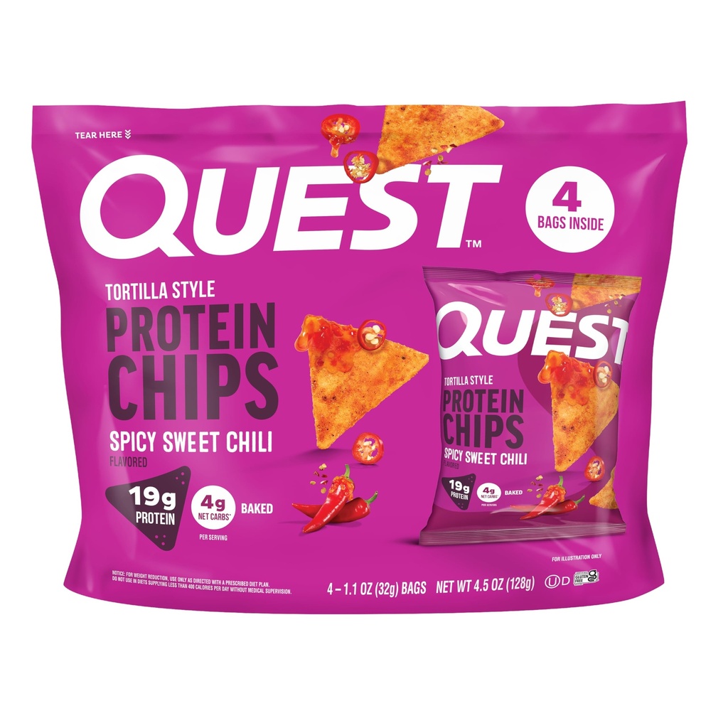 Quest Nutrition Spicy Sweet Chili Tortilla Chip, 19g Protein, 4g Net Carb, Low Carb, Gluten Free, 1.1 oz 4 count