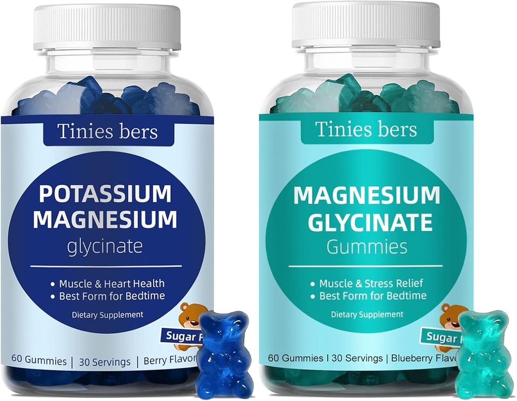 Potasyum Gummies ve Magnezyum Glycinate Gummies 500 mg Sugar Free for Yetişkinler and Kids, Vegan, Pectin, Non-GMO, Gluten Free