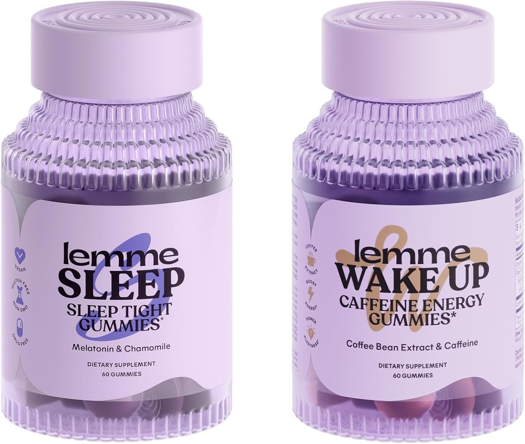 Lemme Sleep and Wake Up Sche - Sleep Gummies For Better Night's Rest & Wake Up Caffeine Gummies for Energy - Gluten-Free, Non-GMO, 60 Count Every