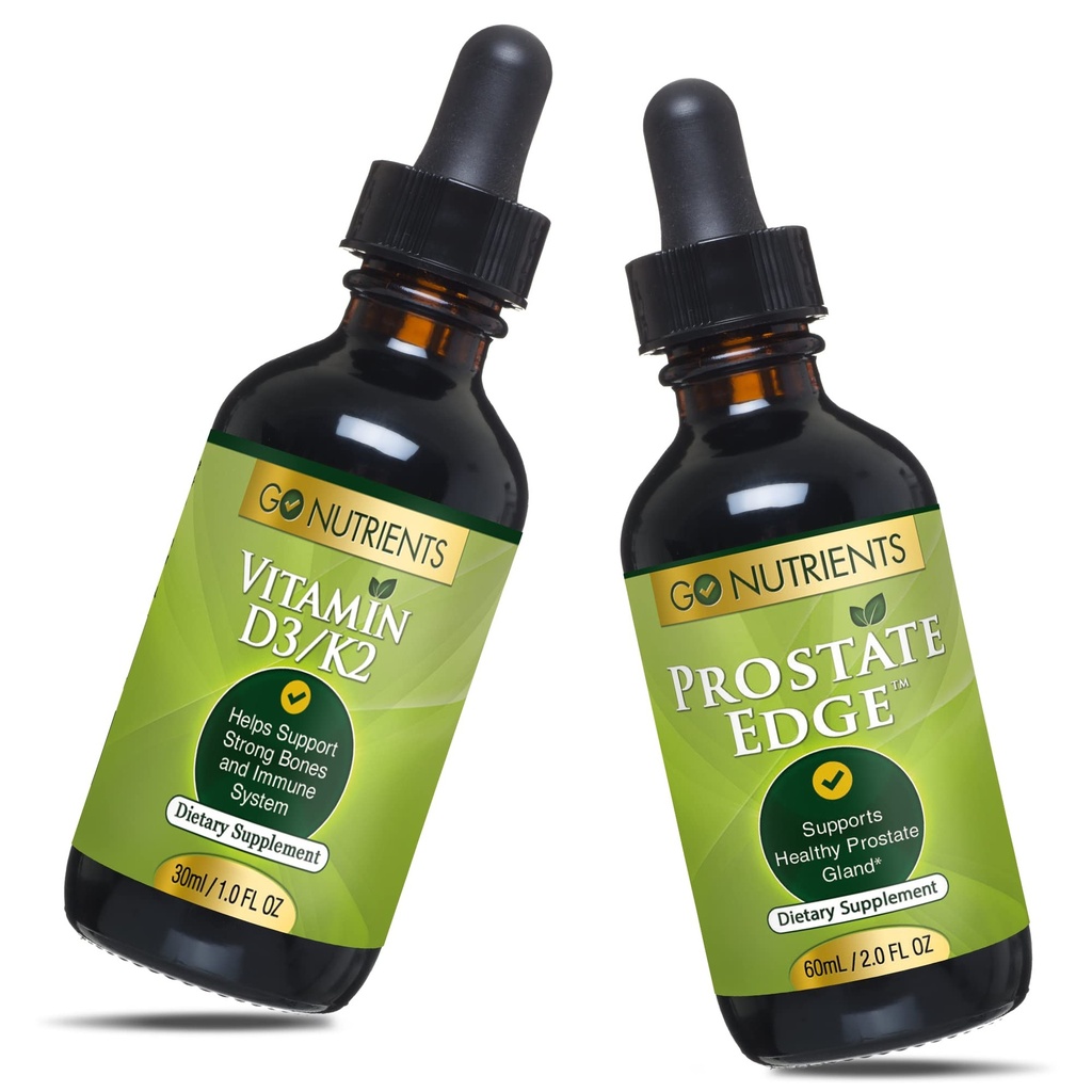 Go Nutrients Sıvı D3 ile K2 (MK-7) Drops & Prostate Edge Prostate Supplement for Men with Pygeum and Saw Palmetto Ekstra Vitamin D3 ve K2 Sıvı Vitamin D3 Duygusal Devlet Yardımı