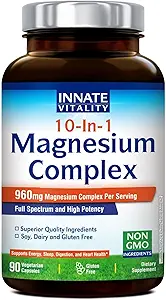 Innate Vitality 10in-1 Magnezyum 960 mg, 420 mg Elemental Mag, Magnezyum Glycinate, Citrate, Malate ve Daha Fazla, Uyku, Digestion, Enerji Desteği, 90 Vegan Capstion