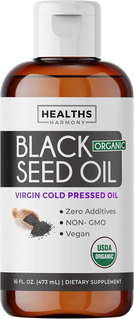 USDA Organik Siyah Tohum Yağı Sıvı (16 fl oz) Premium Cold-Pressed Nigella Sativa Saf Black Cumin Tohum Yağı - Antioksi Supplement - Vegan, Gluten-Free, & Non-GMO (No Pills veya Capsules)